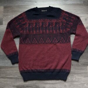 Kiss My Alpaca Fair Isle Sweater Size XL Alpaca Wool Blend Burgundy
